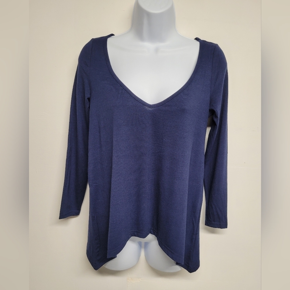 Simply Vera Vera Wang S Blue Stretch Top 3/4 Sleeve V Neck  New